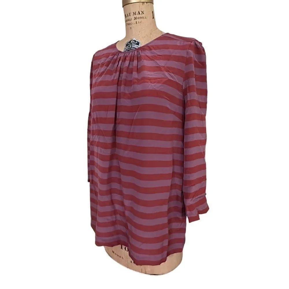 Tegan Dusky Pink and Red Striped Silk 3/4 sleeve Blouse Size 12 NWT